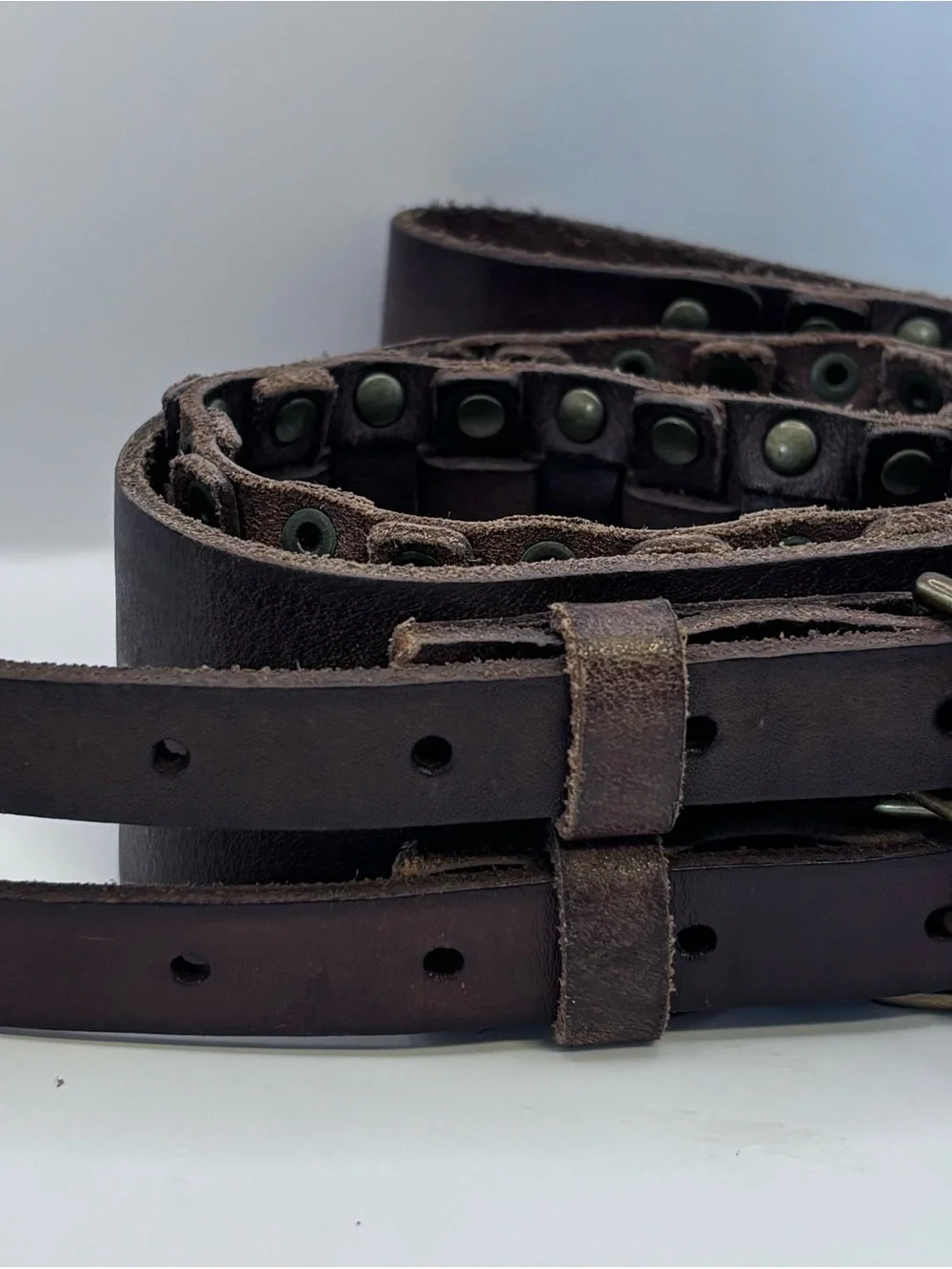 Leather Double-Buckle Waist Belt - Brown